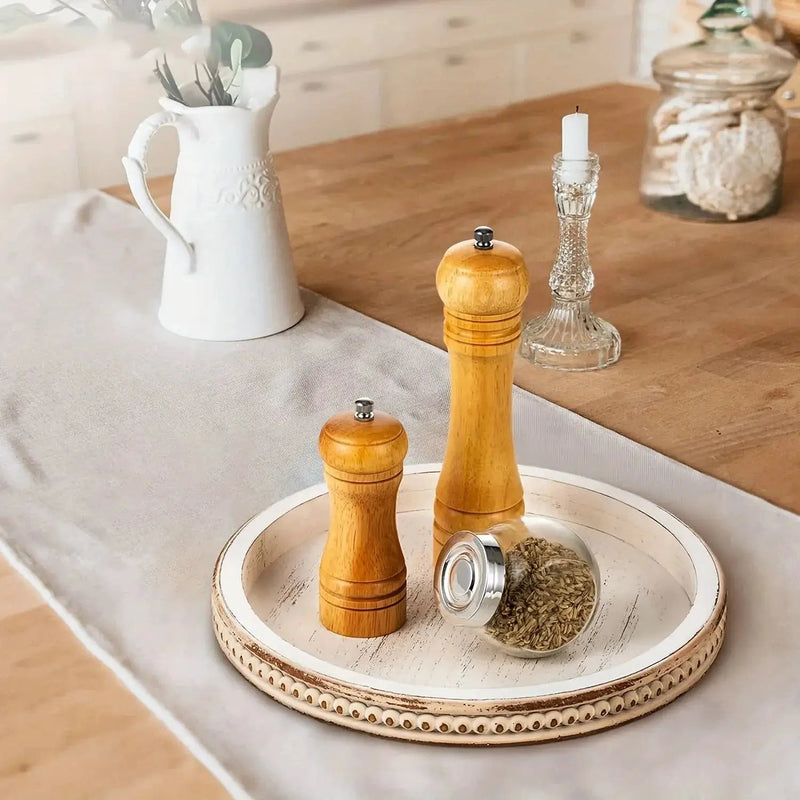 Tray - Decorative Wood White Round by House Of Avana