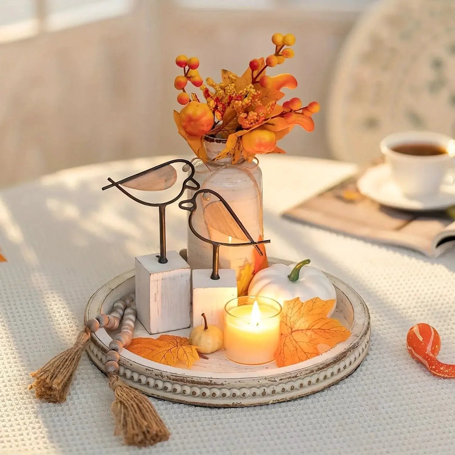 Tray - Decorative Wood White Round by House Of Avana