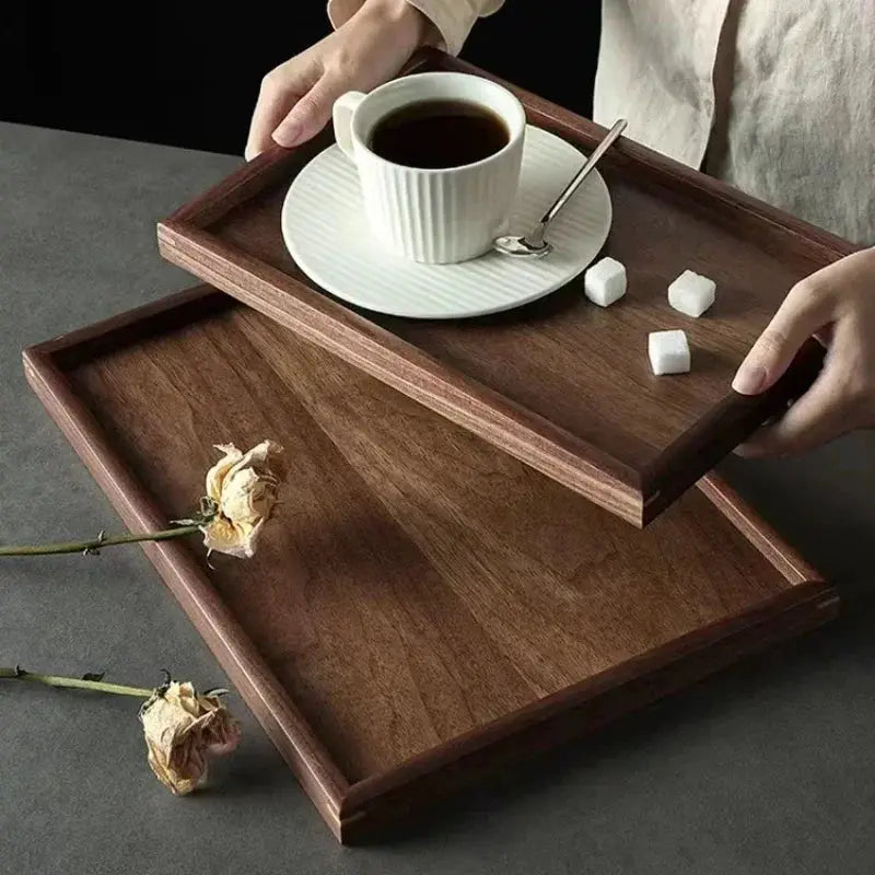 Tray - Japanese-Style Black Walnut Wood Rectangular by House Of Avana