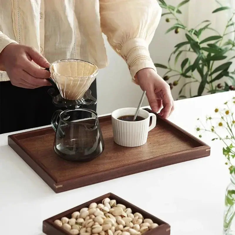 Tray - Japanese-Style Black Walnut Wood Rectangular by House Of Avana