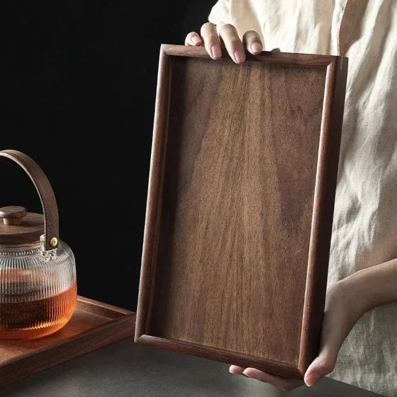 Tray - Japanese-Style Black Walnut Wood Rectangular by House Of Avana