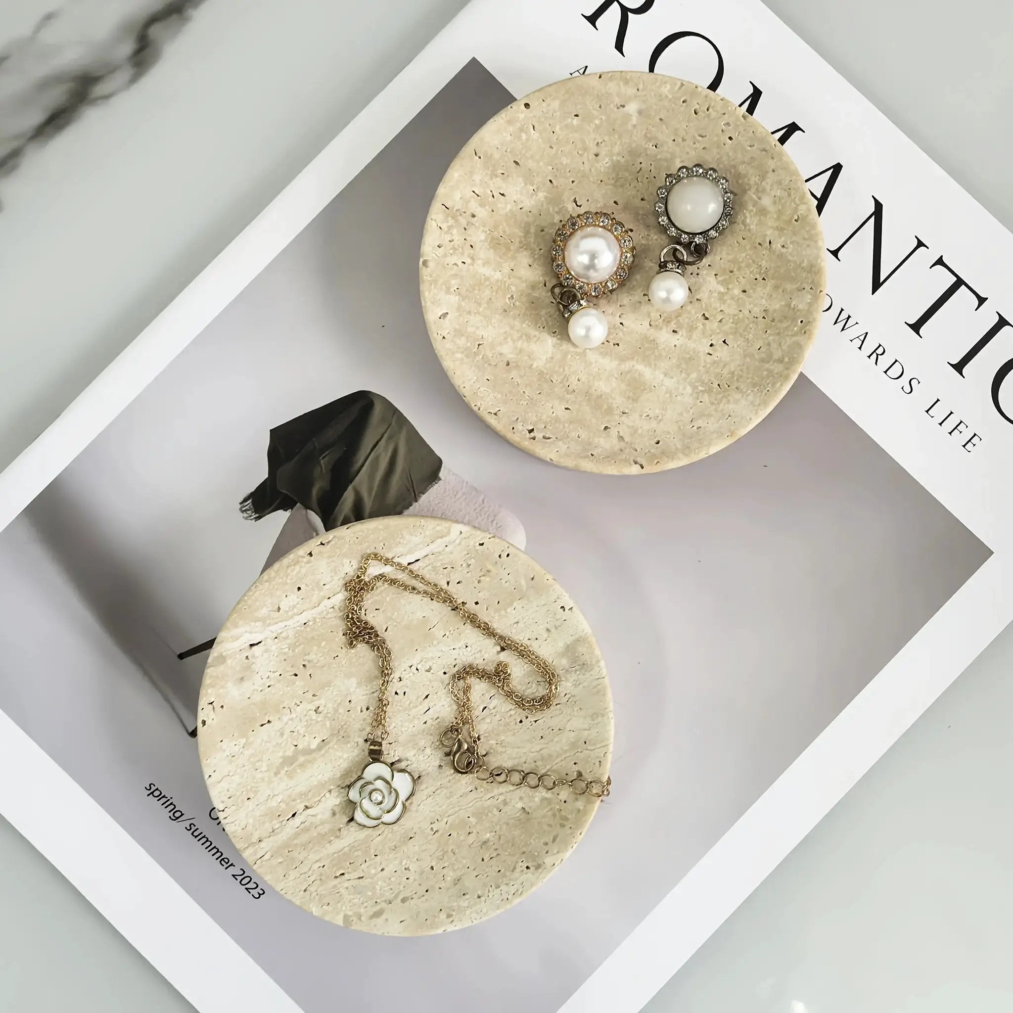 Tray - Pearl Marble Round by House Of Avana