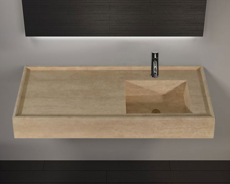 Troia Beige Travertine Rectangular Wall-mount Bathroom Sink (W)20" (L)54" (H)6" by GobekDesign