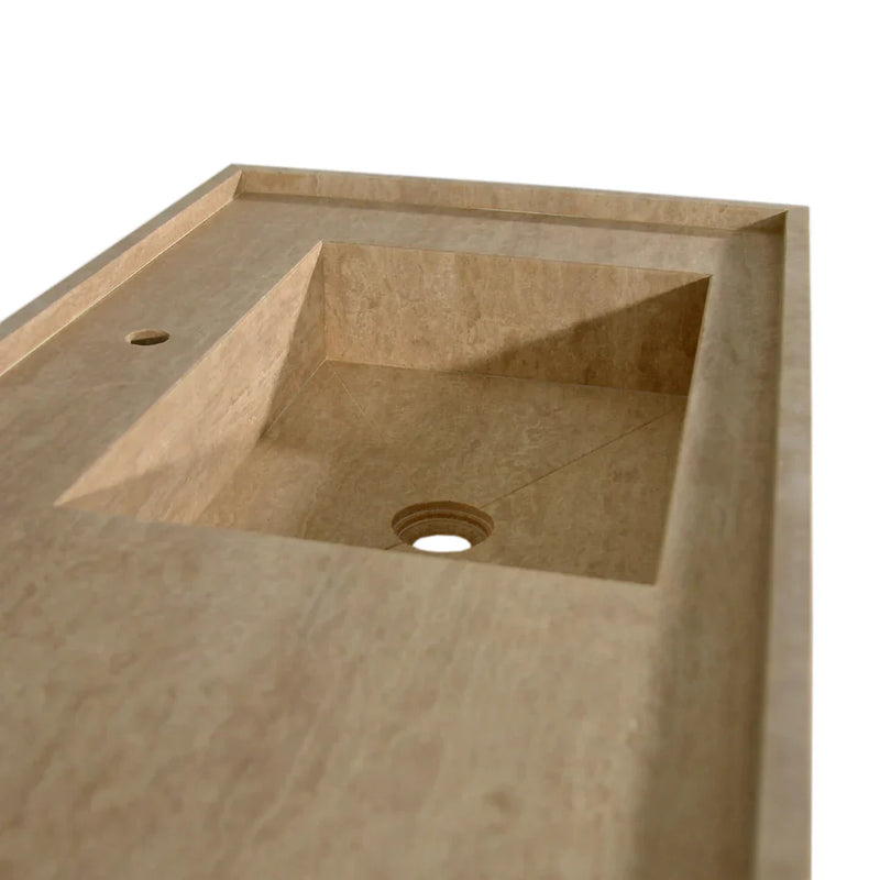 Troia Beige Travertine Rectangular Wall-mount Bathroom Sink (W)20" (L)54" (H)6" by GobekDesign