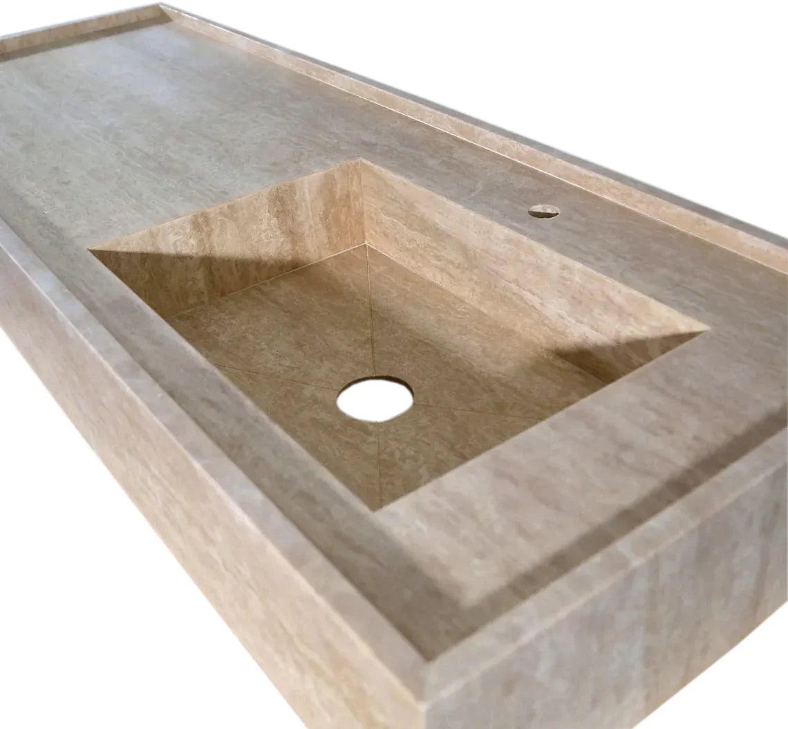 Troia Beige Travertine Rectangular Wall-mount Bathroom Sink (W)20" (L)54" (H)6" by GobekDesign