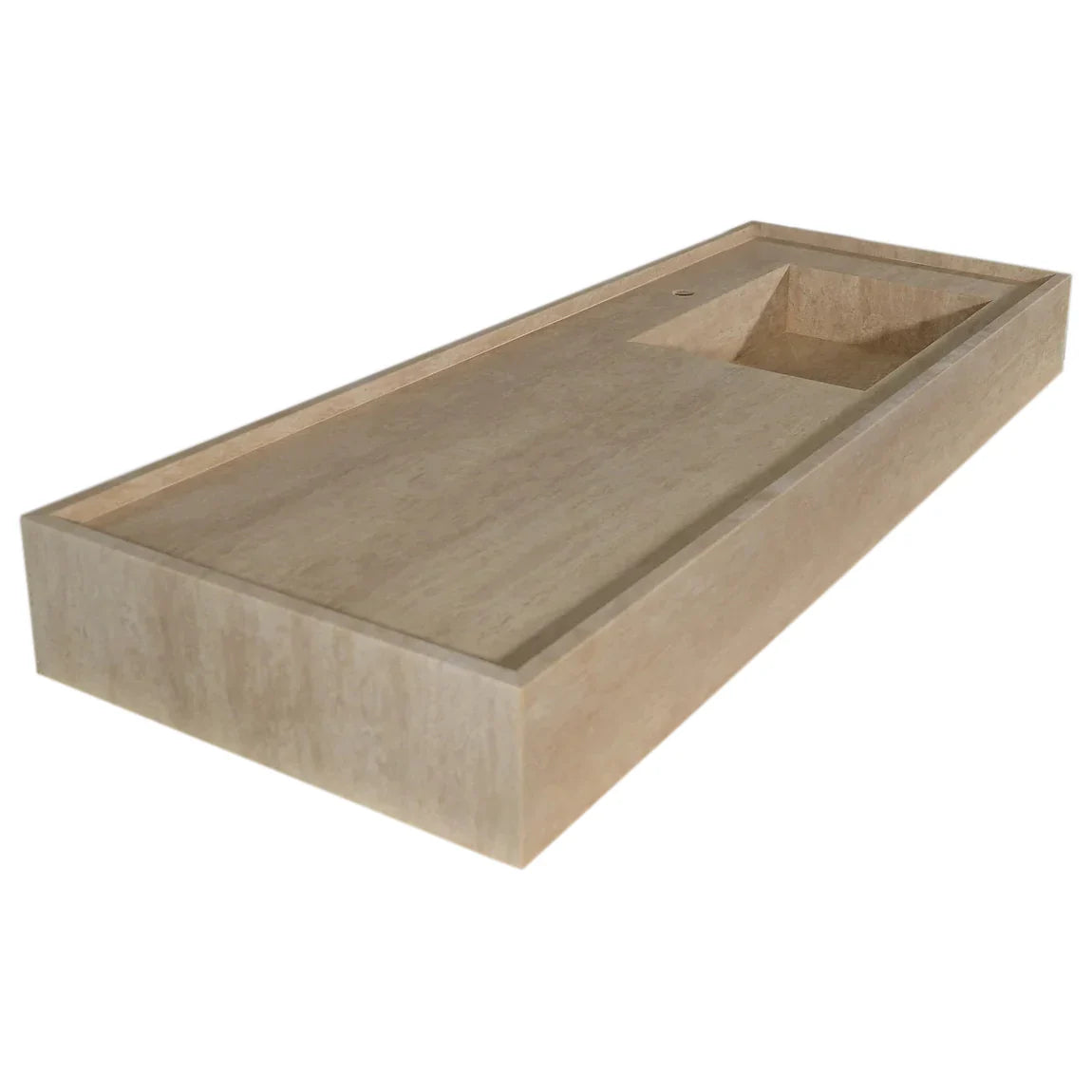 Troia Beige Travertine Rectangular Wall-mount Bathroom Sink (W)20" (L)54" (H)6" by GobekDesign