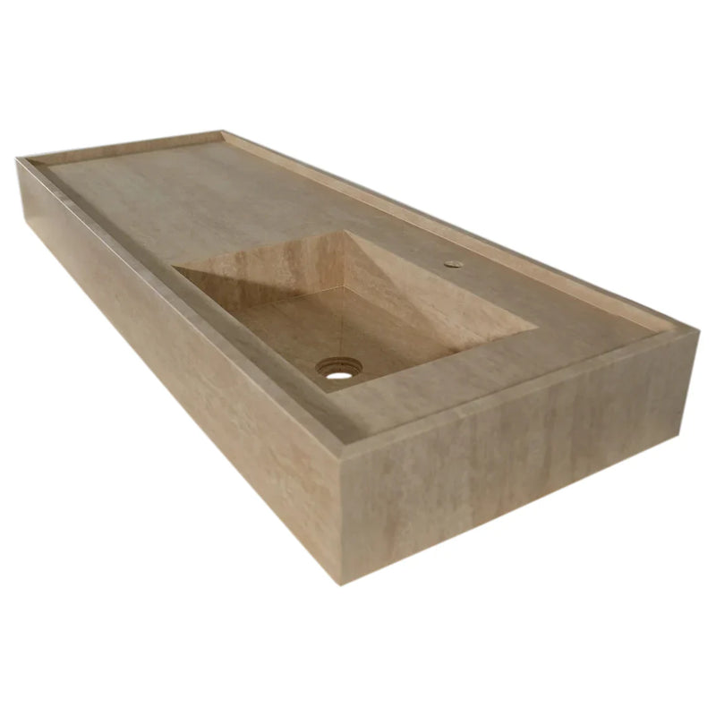 Troia Beige Travertine Rectangular Wall-mount Bathroom Sink (W)20" (L)54" (H)6" by GobekDesign