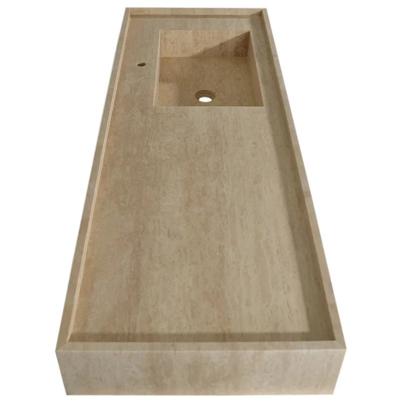 Troia Beige Travertine Rectangular Wall-mount Bathroom Sink (W)20" (L)54" (H)6" by GobekDesign