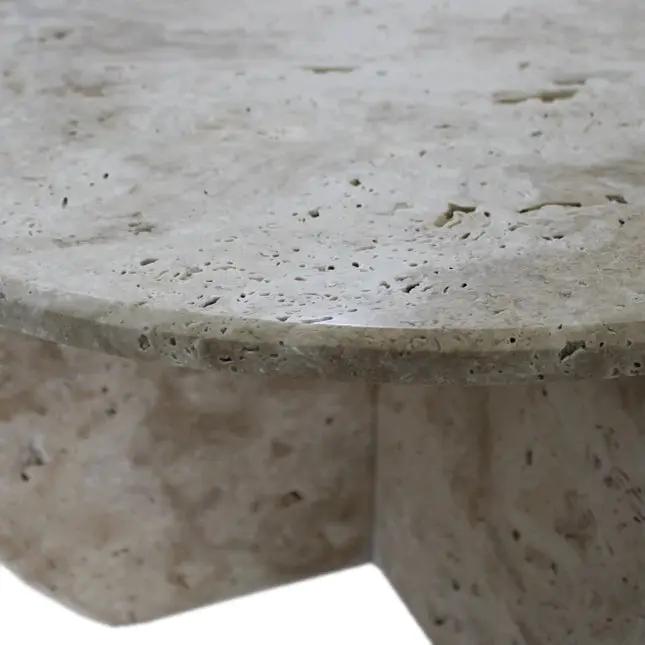 Light Travertine Unfilled Round Polished Coffee Table 27.5in by GobekDesign