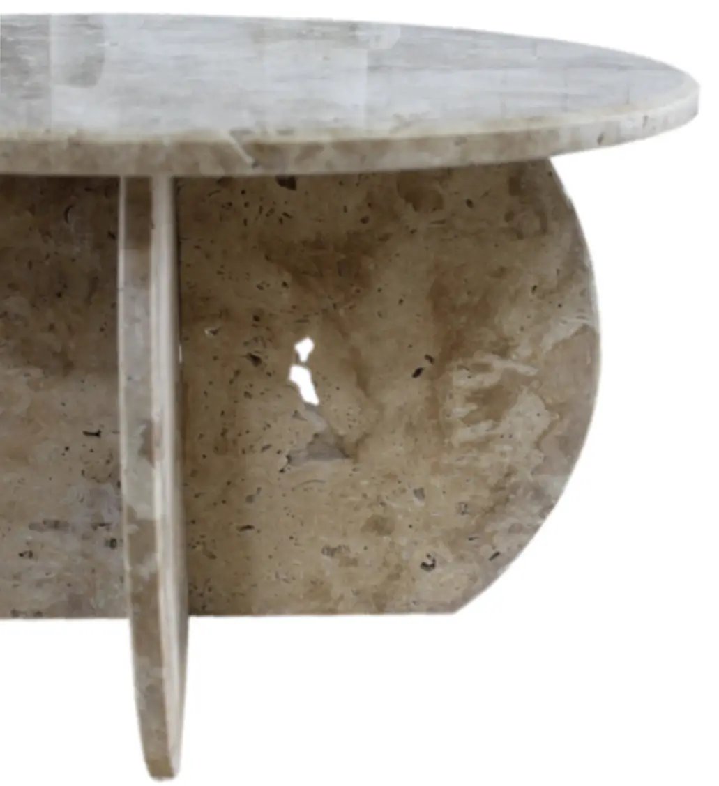Light Travertine Unfilled Round Polished Coffee Table 27.5in by GobekDesign