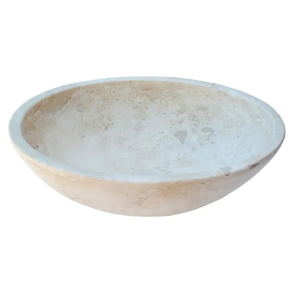 Travertine Natural Stone Oval Vessel Sink 16x21x6 Handcrafted Light Beige Artisan by GobekDesign