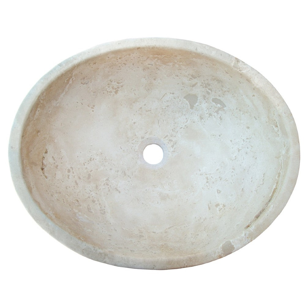 troia light beige travertine natural stone oval vessel sink surface honed filled size (W)16" (L)21" (H)6" (52cmx41cm)-SKU-NTRSTC06 product shot top view