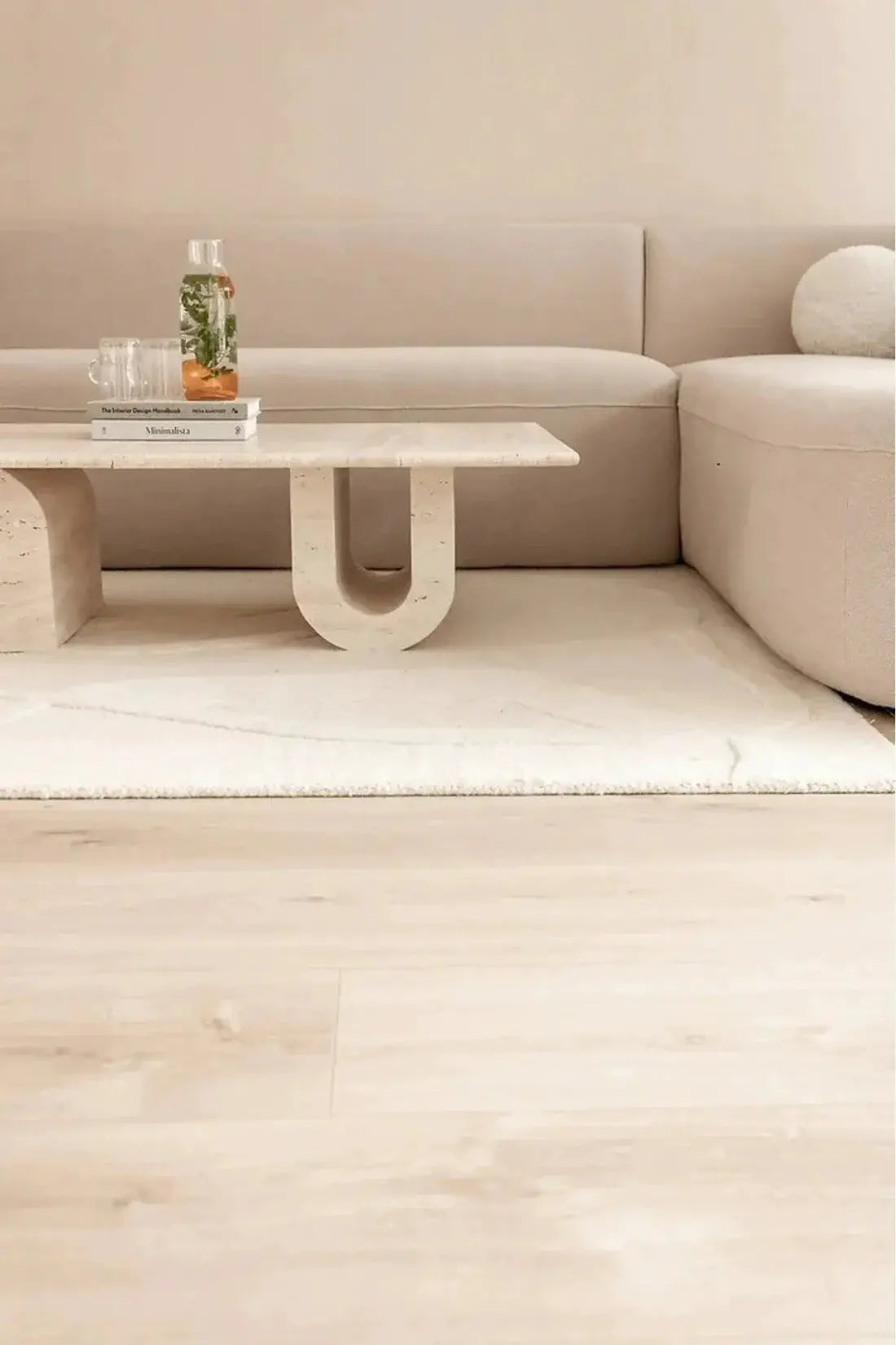 Light Travertine Designer Coffee Table with U Shaped Legs 28W x 48L - Polished Finish by GobekDesign