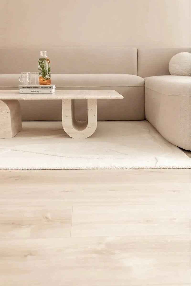 Troia Light Travertine Designer Coffee Table U Shape Legs (W)28" (L)48" (H)13" by GobekDesign