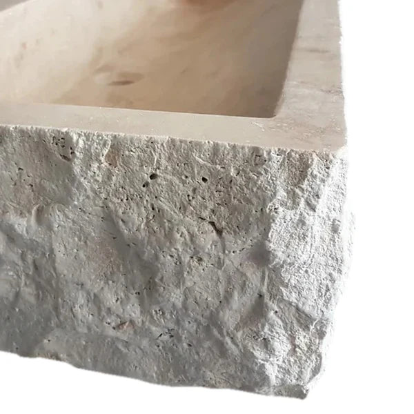 Troia Light Travertine Rustic Rectangular Wall-mount Bathroom Sink (W)16" (L)30" (H)5" by GobekDesign