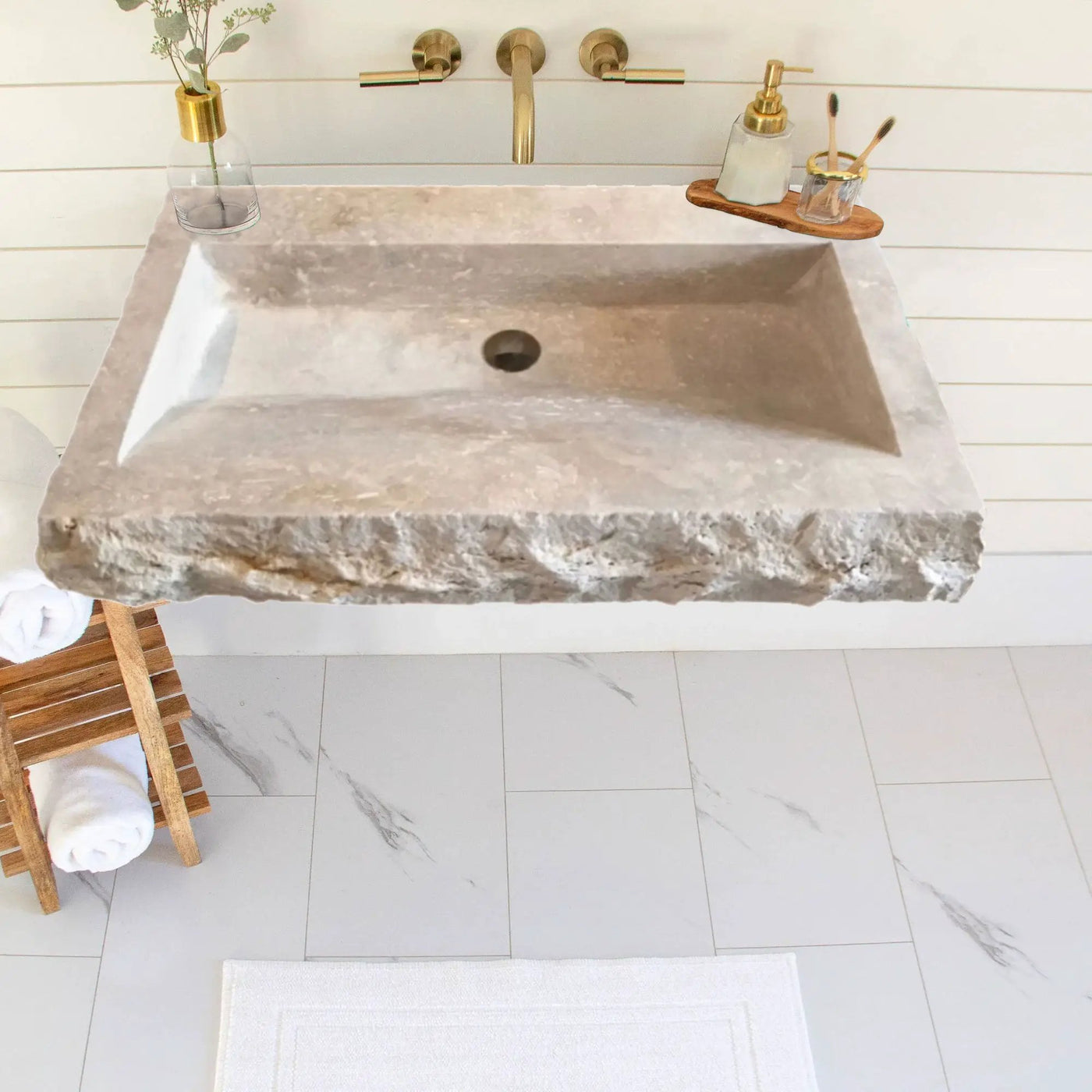Travertine Light Rustic Rectangular Wall-mount Bathroom Sink by GobekDesign