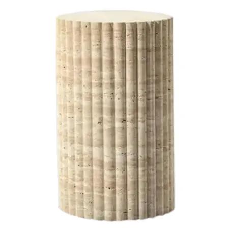Light Travertine Natural Stone Fluted Plinth Side Table Honed by GobekDesign