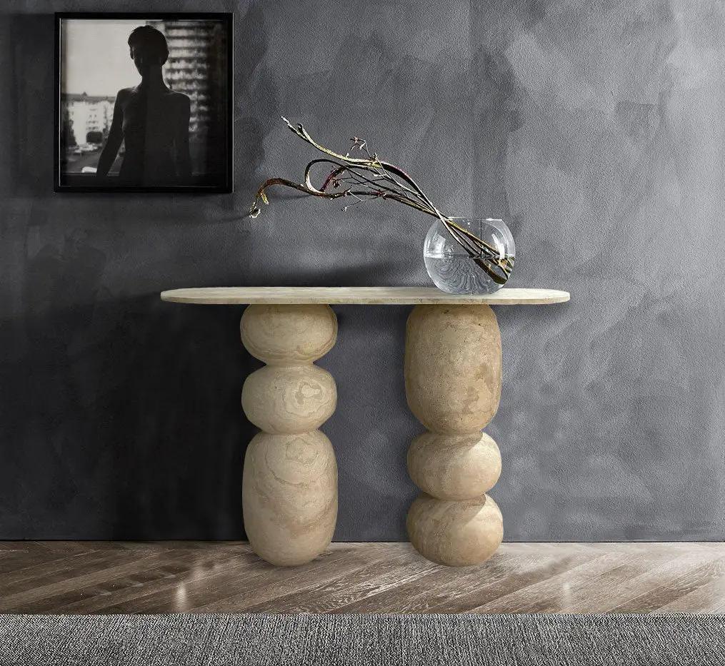 Light Travertine Designer Console Table - Filled and Honed 12x49 by GobekDesign