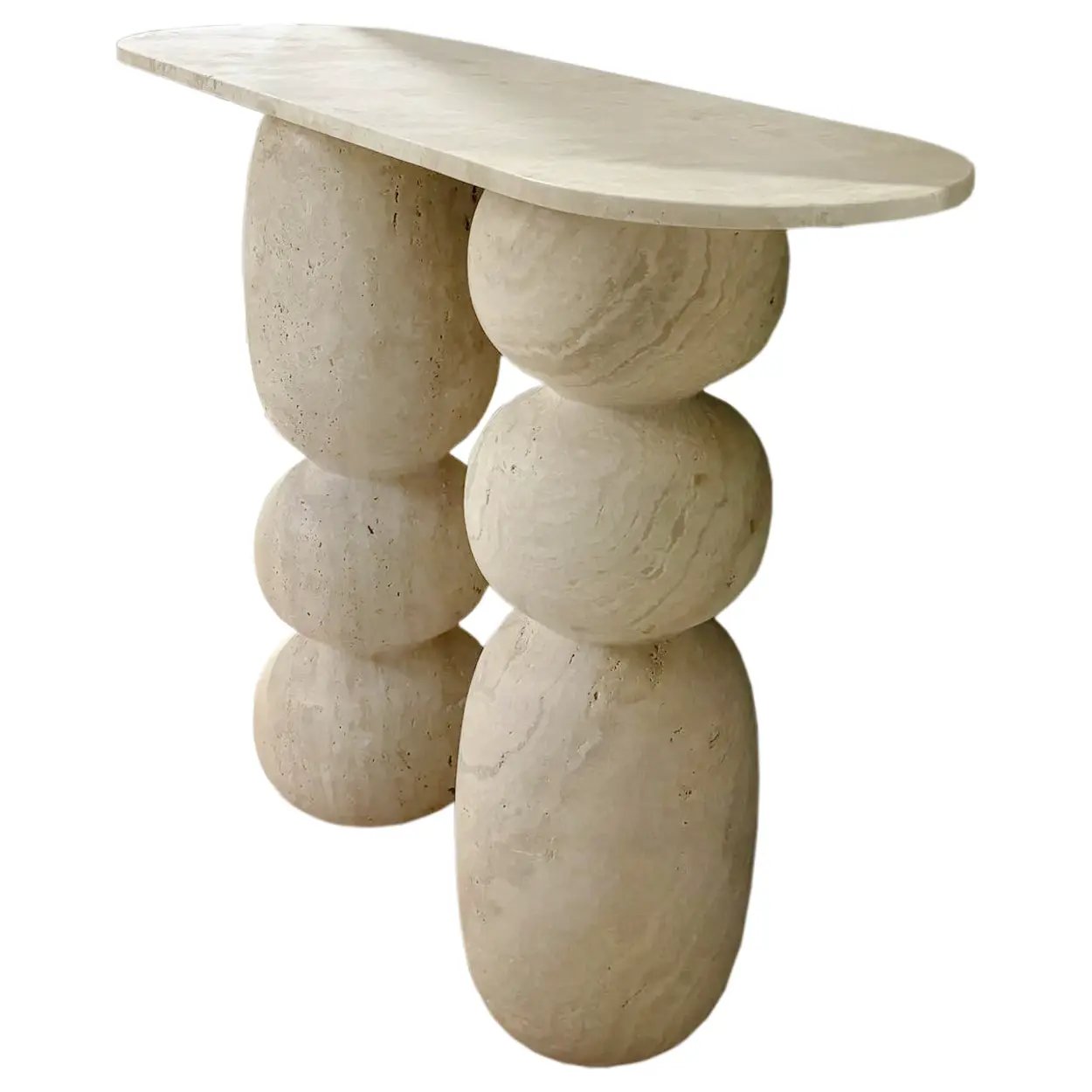 Light Travertine Designer Console Table - Filled and Honed 12x49 by GobekDesign