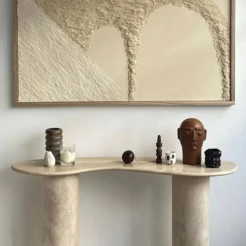 Troia Light Travertine Designer Console Filled and Honed (W)15" (L)48" (H)36" by GobekDesign