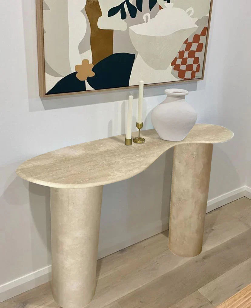 Troia Light Travertine Designer Console Filled and Honed (W)15" (L)48" (H)36" by GobekDesign
