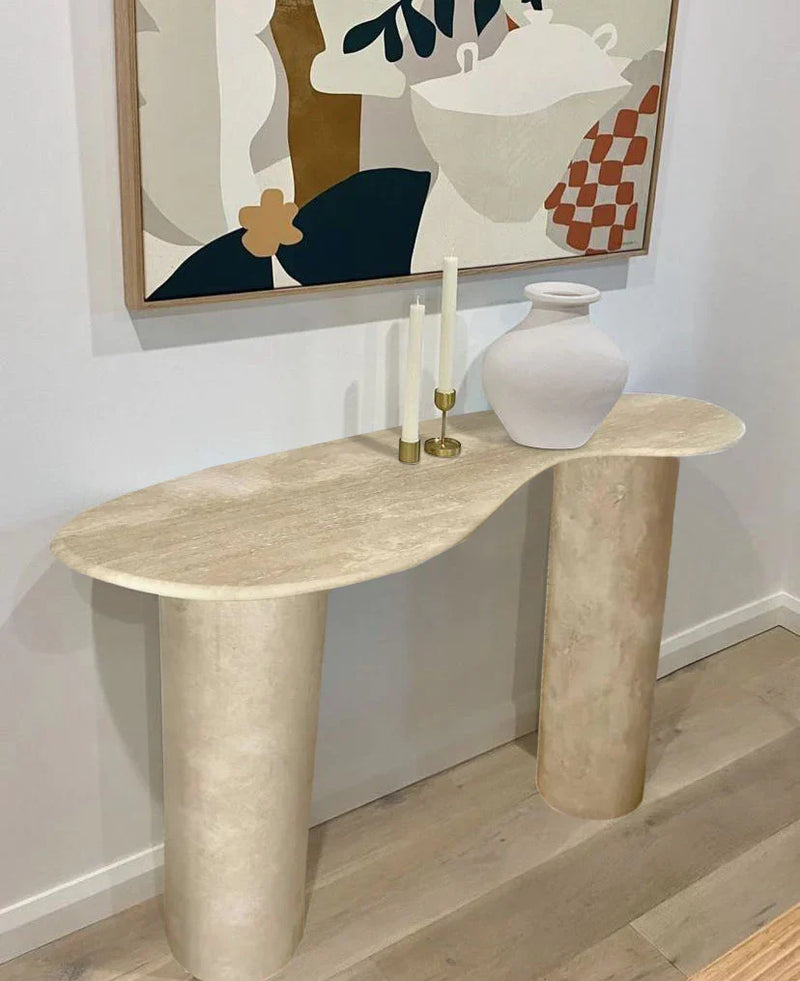 Troia Light Travertine Designer Console Filled and Honed (W)15" (L)48" (H)36" by GobekDesign