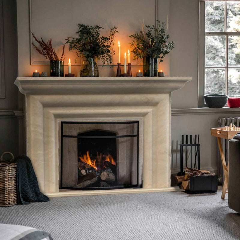 Troia Light Travertine Modern Hand-carved Fireplace Surround by GobekDesign
