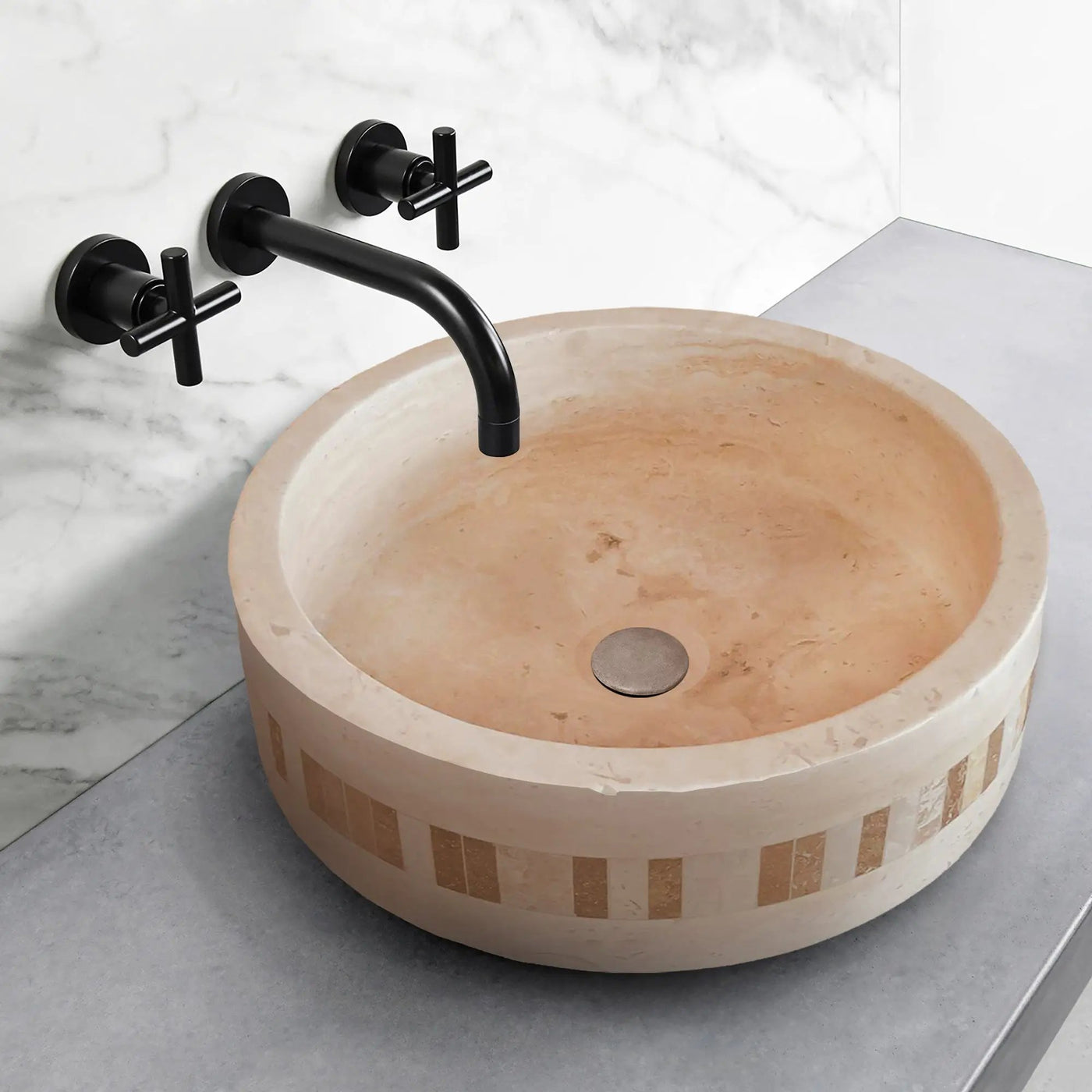 Light Travertine Natural Stone Cylinder Sink Honed Matte 16x6 by GobekDesign
