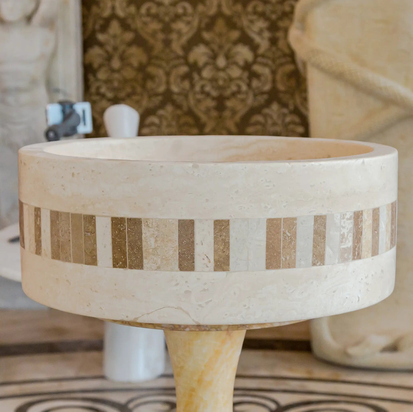 Light Travertine Natural Stone Cylinder Sink Honed Matte 16x6 by GobekDesign