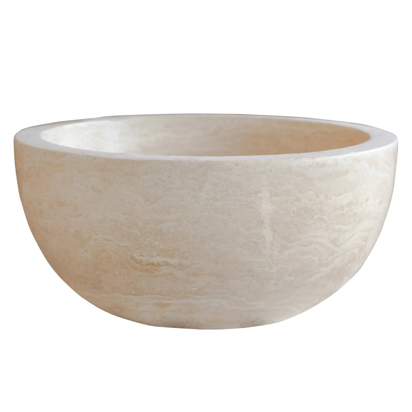 Light Travertine Natural Stone Round Vessel Sink 12.5 Inch Diameter 6 Inch Height by GobekDesign