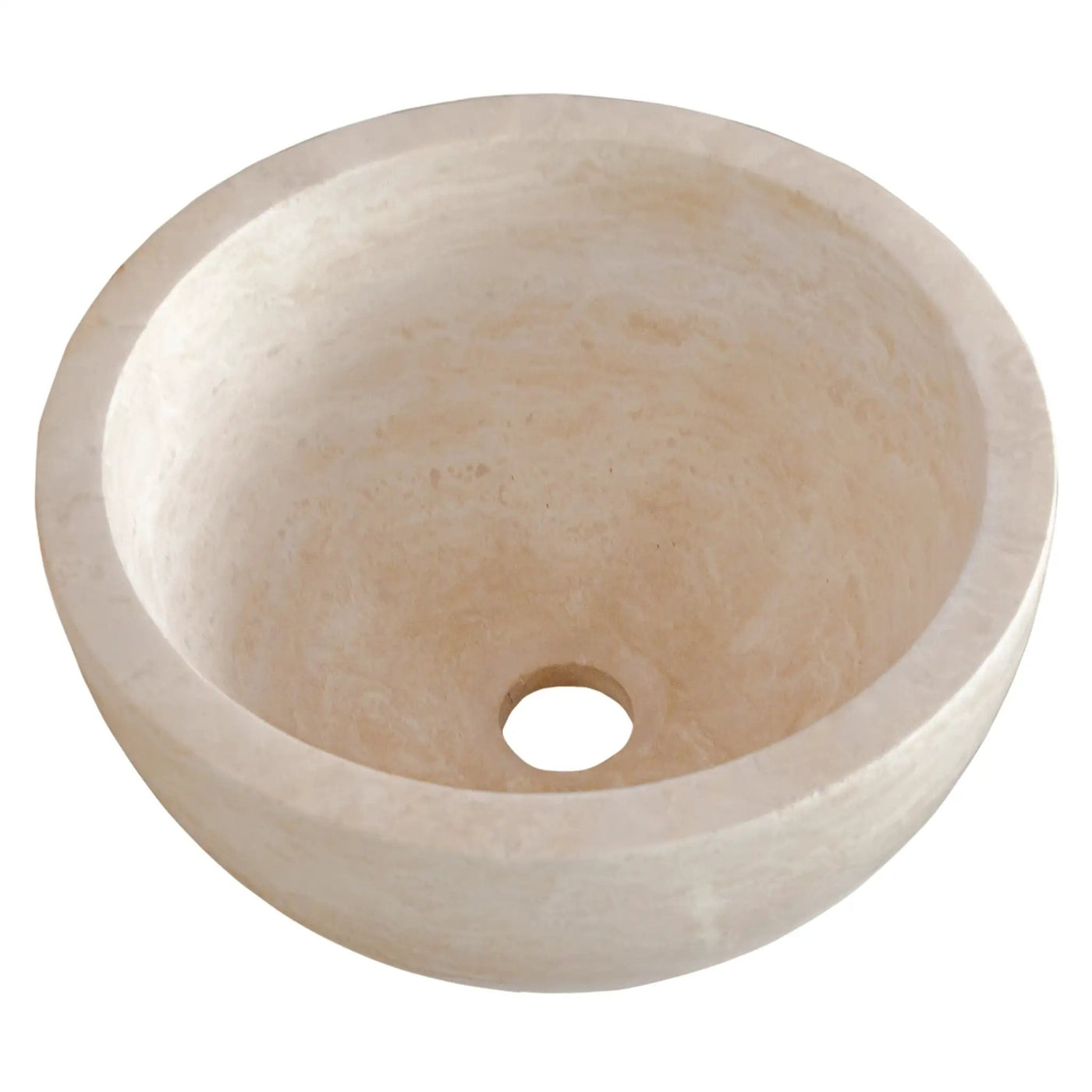 Light Travertine Natural Stone Round Vessel Sink 12.5 Inch Diameter 6 Inch Height by GobekDesign