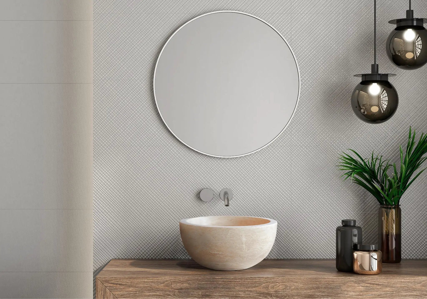 Light Travertine Natural Stone Round Vessel Sink 12.5 Inch Diameter 6 Inch Height by GobekDesign
