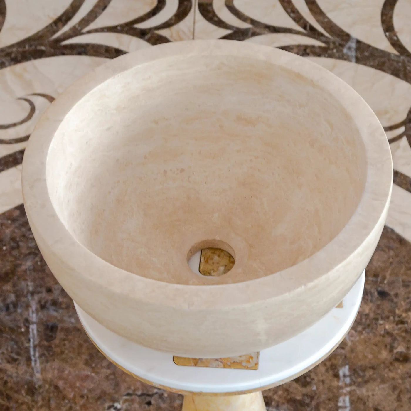 Light Travertine Natural Stone Round Vessel Sink 12.5 Inch Diameter 6 Inch Height by GobekDesign