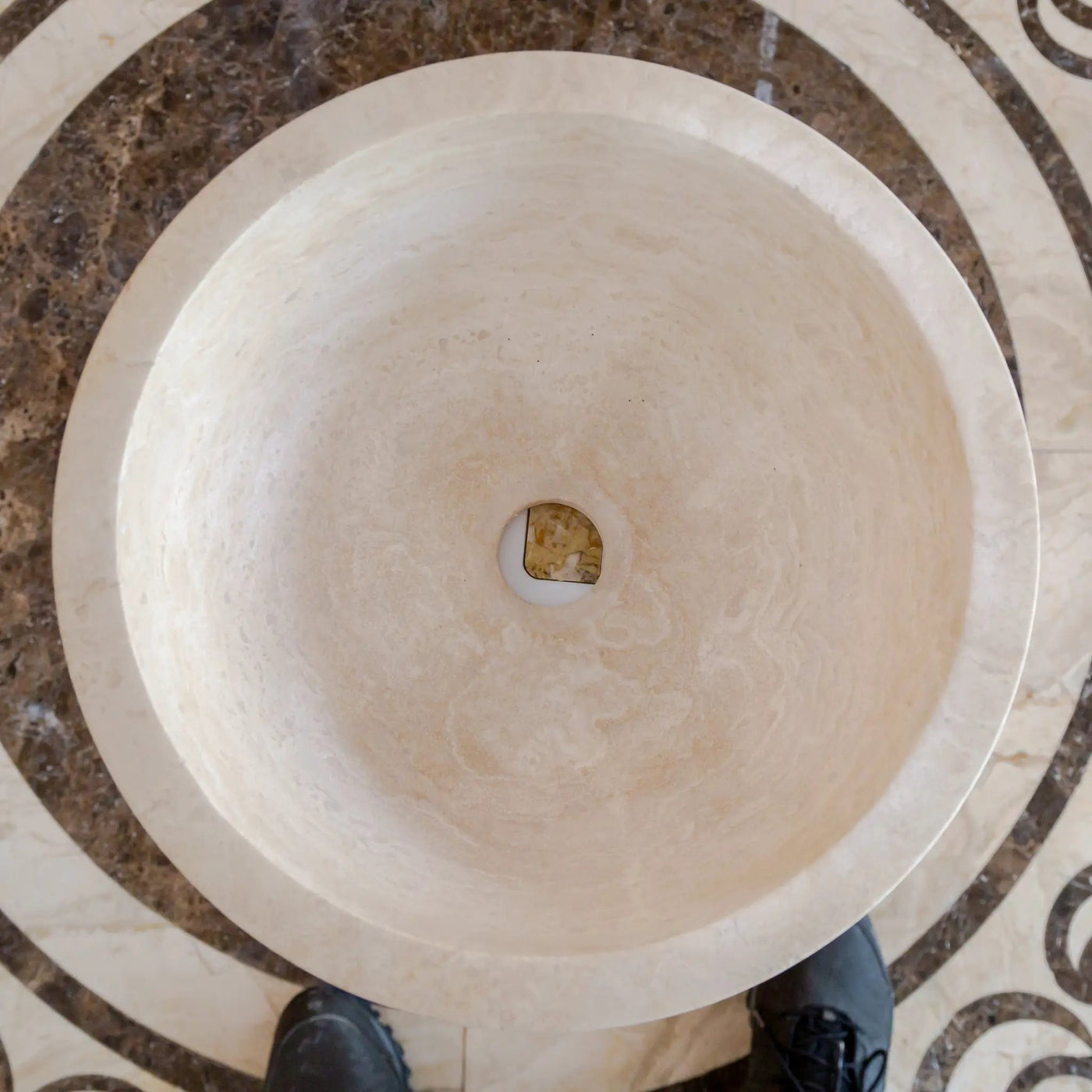 Light Travertine Natural Stone Round Vessel Sink 12.5 Inch Diameter 6 Inch Height by GobekDesign