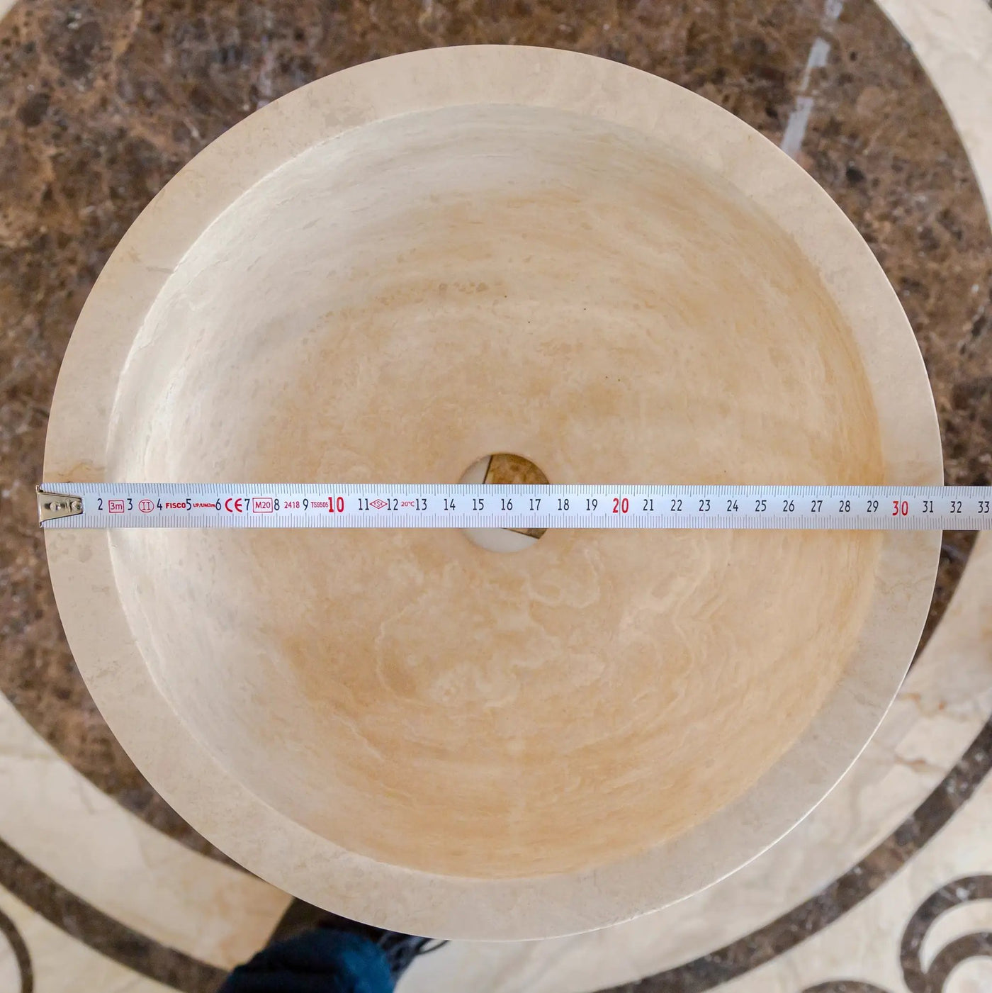 Light Travertine Natural Stone Round Vessel Sink 12.5 Inch Diameter 6 Inch Height by GobekDesign