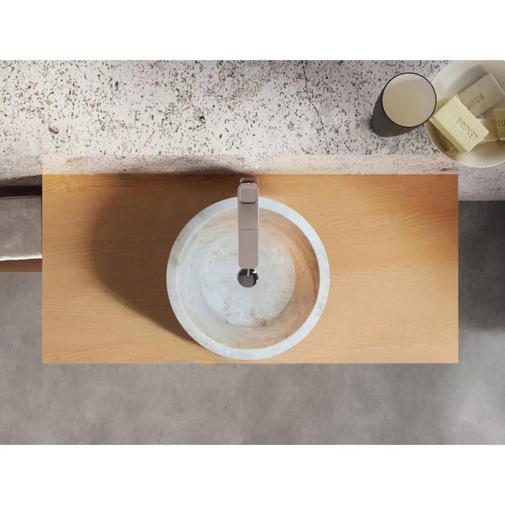 Light Beige Travertine Natural Stone Sculptural Conical Vessel Sink 16 x 6 Inch by GobekDesign