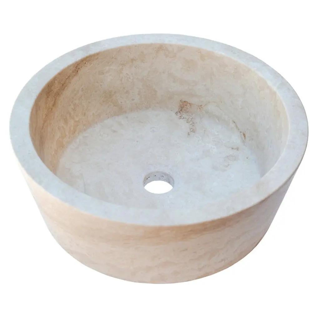 Light Beige Travertine Natural Stone Sculptural Conical Vessel Sink 16 x 6 Inch by GobekDesign