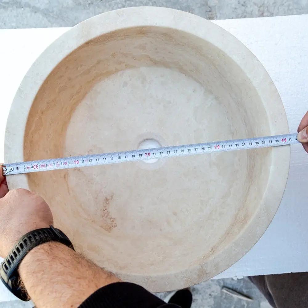 Light Beige Travertine Natural Stone Sculptural Conical Vessel Sink 16 x 6 Inch by GobekDesign