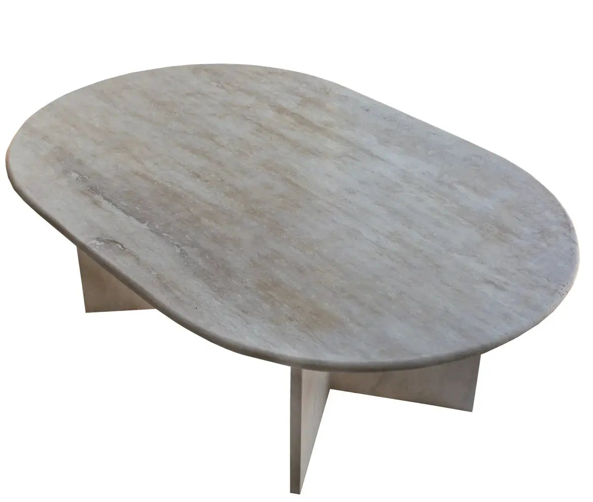 Light Travertine Oval Handcrafted Coffee Table Polished Finish 24 x 48 x 16 Inches by GobekDesign
