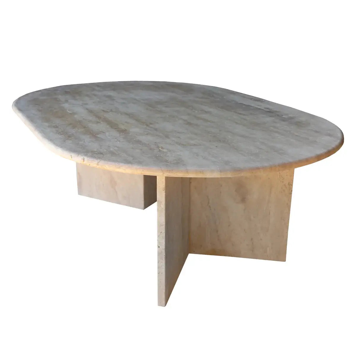 Light Travertine Oval Handcrafted Coffee Table Polished Finish 24 x 48 x 16 Inches by GobekDesign