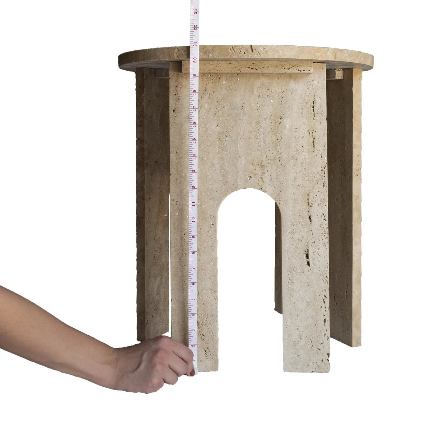 Natural Light Travertine Round End Table Honed Finish 18D x 20H by GobekDesign