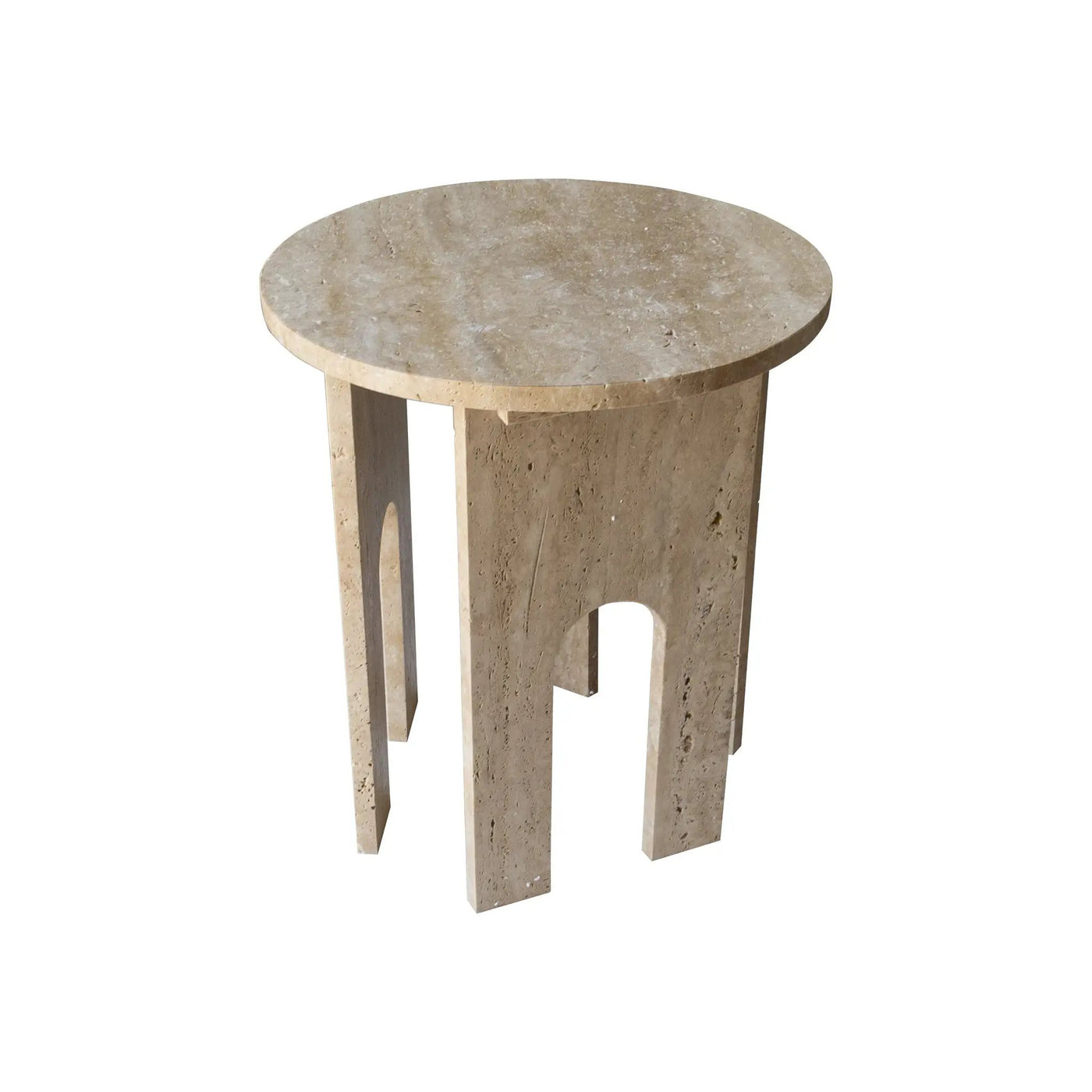 Natural Light Travertine Round End Table Honed Finish 18D x 20H by GobekDesign