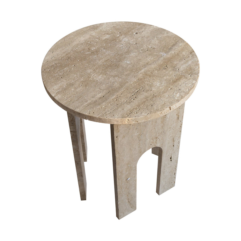 Troia Light Travertine Round End/Side Table U Shape Legs Unfilled, Honed (D)18" (H)20" by GobekDesign