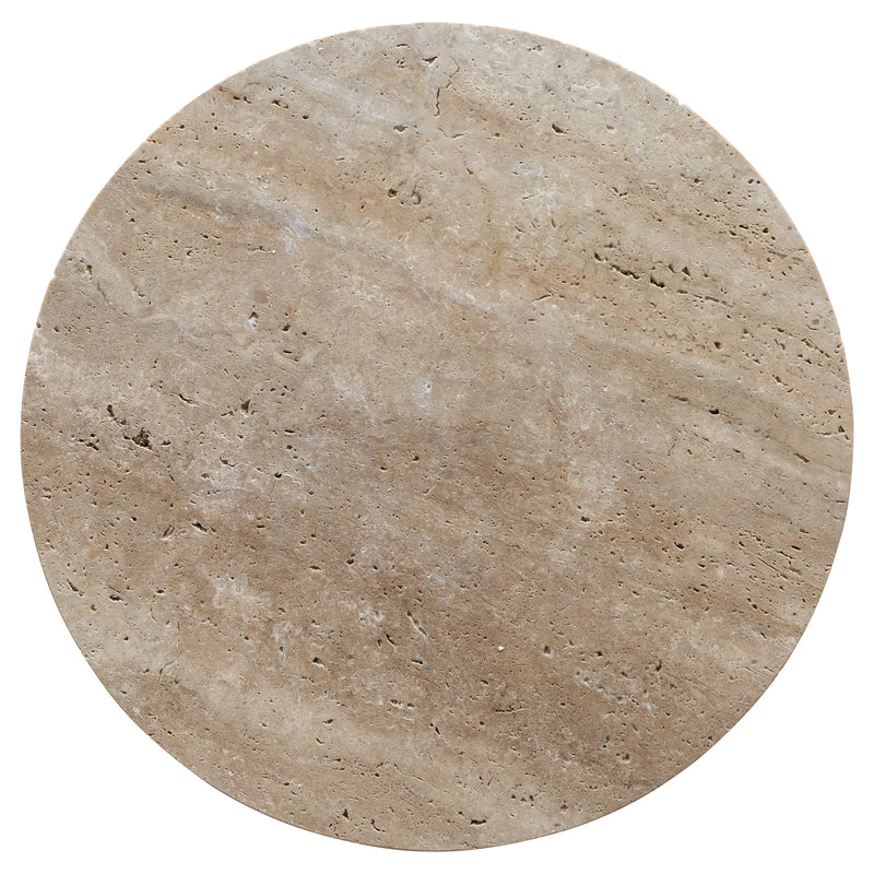 Troia Light Travertine Round End/Side Table U Shape Legs Unfilled, Honed (D)18" (H)20" by GobekDesign