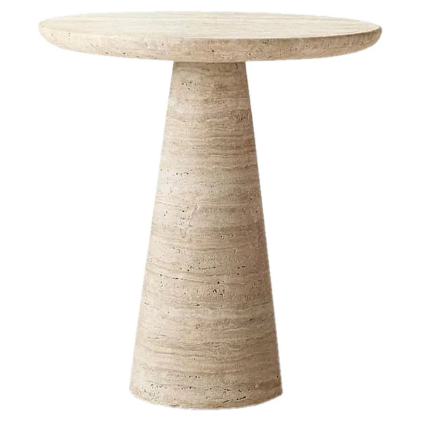 Light Travertine Round Side Table - Honed Finish Conic Legs 18x22 by GobekDesign