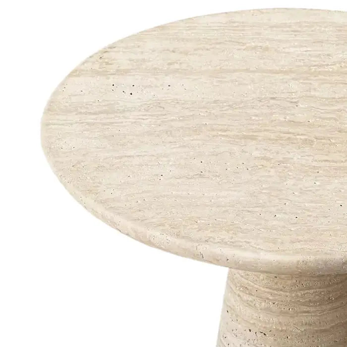 Light Travertine Round Side Table - Honed Finish Conic Legs 18x22 by GobekDesign
