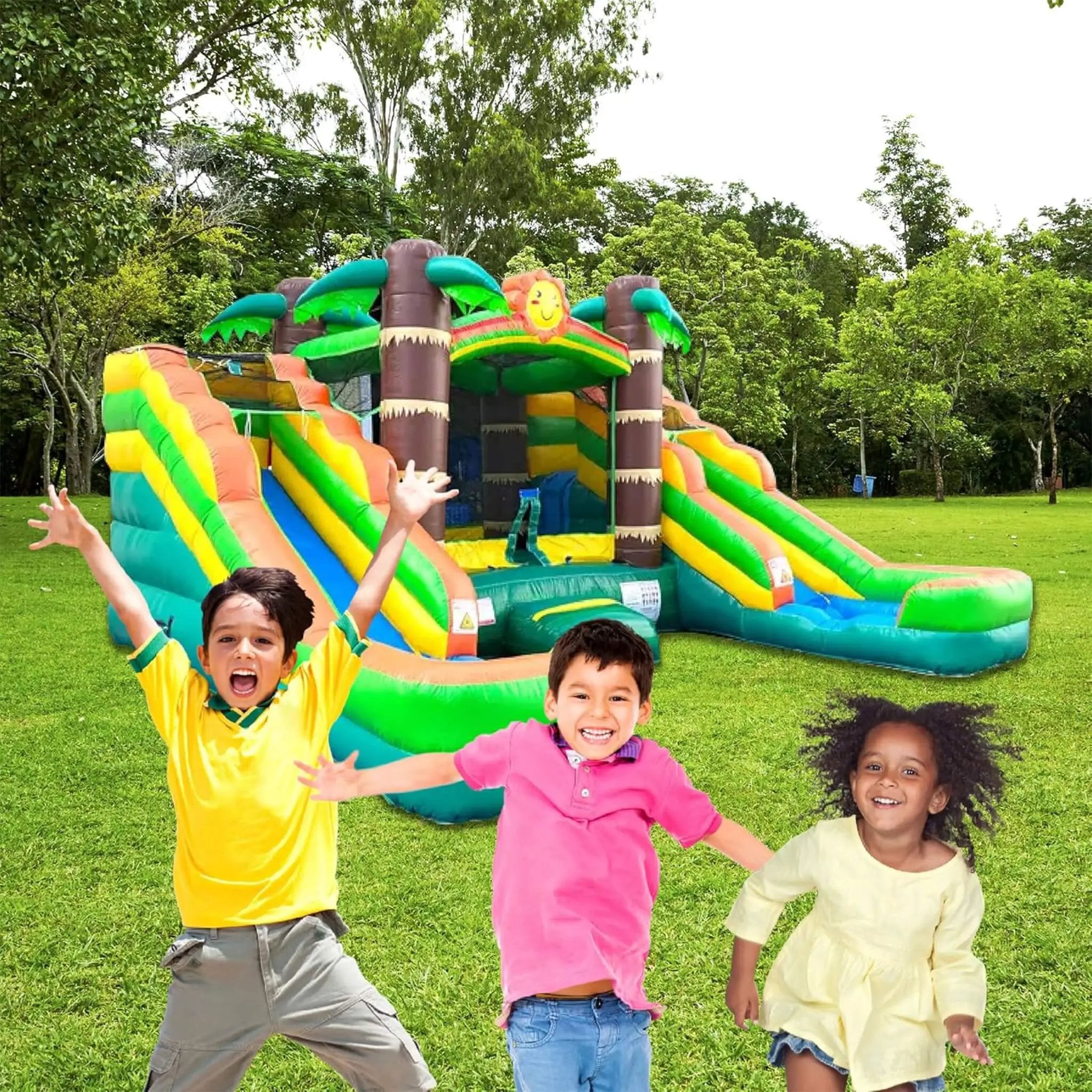 16FT Tropical Bounce House Combo With Double Water Slides (SAK92508) by SAKSBY WHOLESALE
