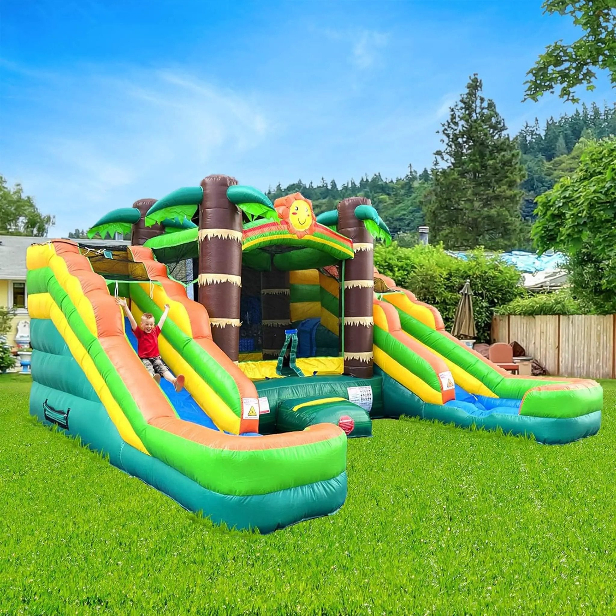 16FT Tropical Bounce House Combo With Double Water Slides (SAK92508) by SAKSBY WHOLESALE