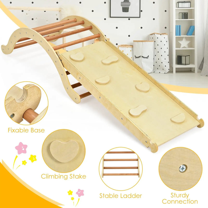 3-in-1 Wooden Arch Climber Set with Ramp and Rocker Mat by DirectDeals