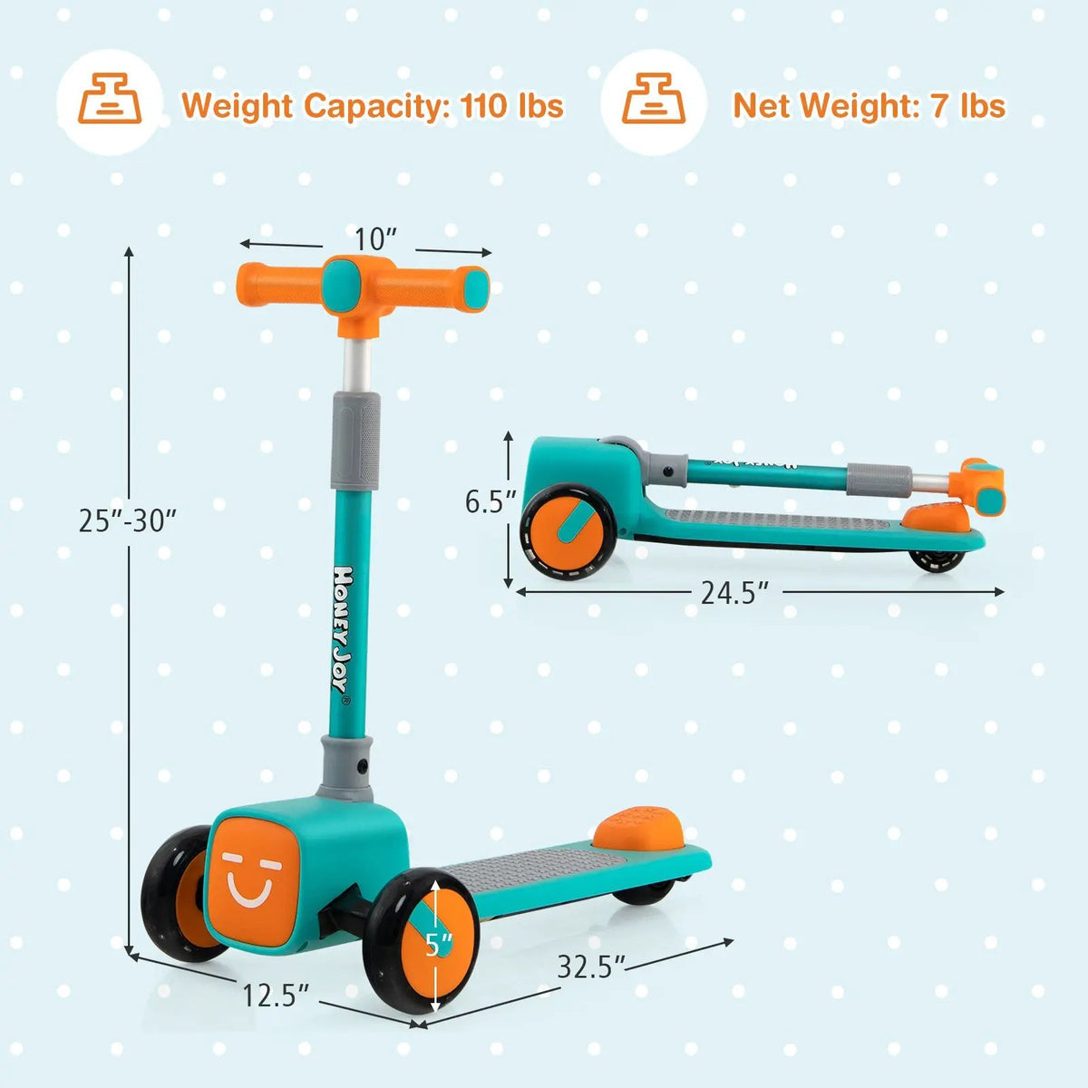 Folding Adjustable Kids Toy Scooter with LED Flashing Wheels Horn 4 Emoji Covers, photo 4 of 9